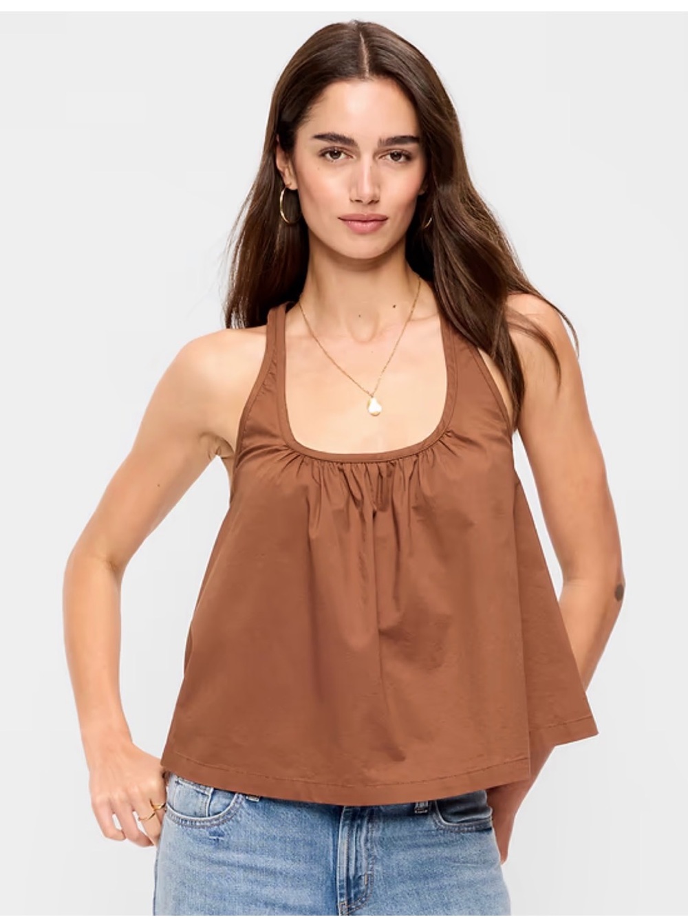 Brown Scoop Neck Trapeze, Racerback Tank